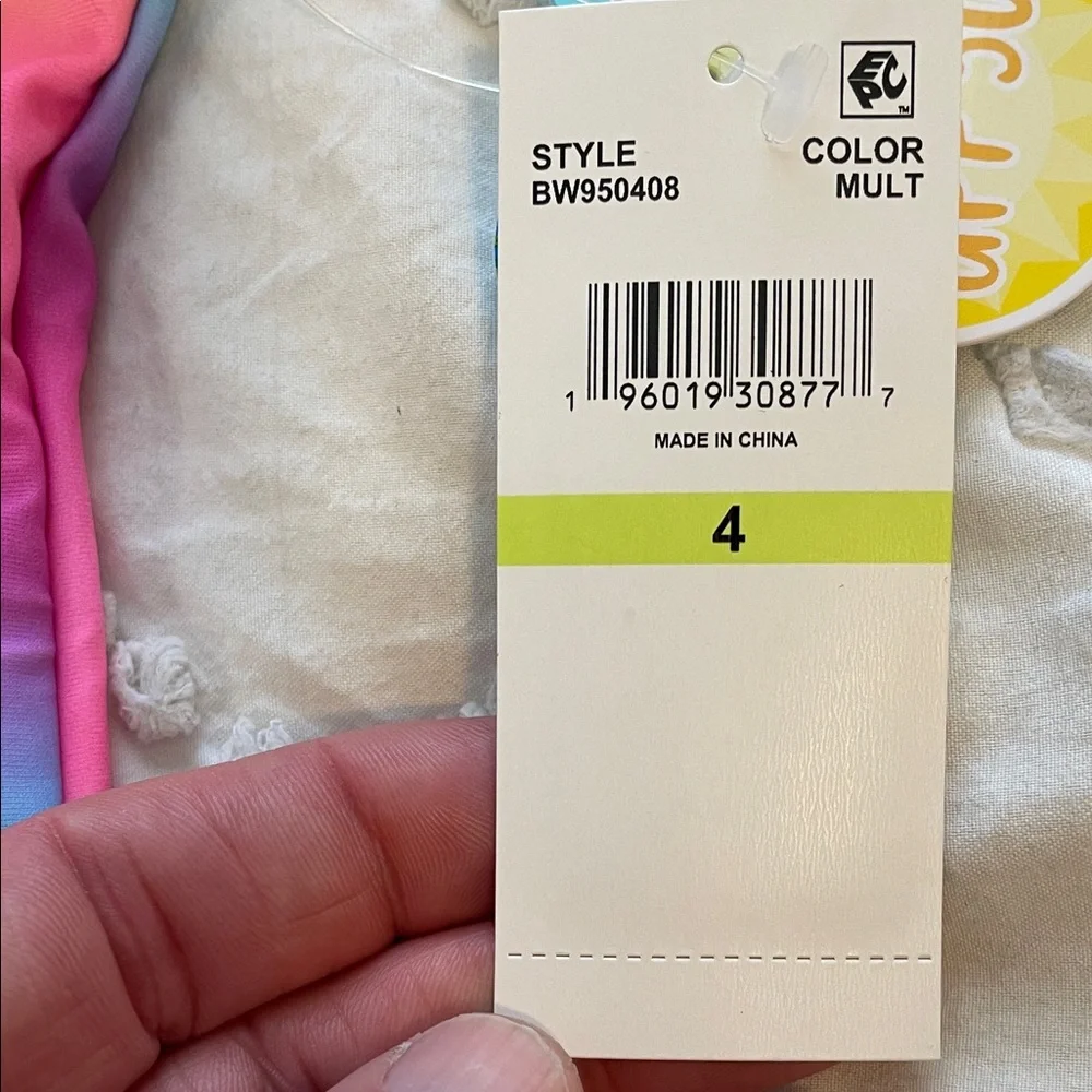 Rainbow One piece long sleeve neon Swimsuit nwt child 4 UPF 50